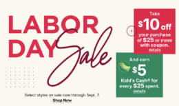 Kohl's Labor Day Sale | $10 off $25 + $5 Kohls Cash + Clearance Deals